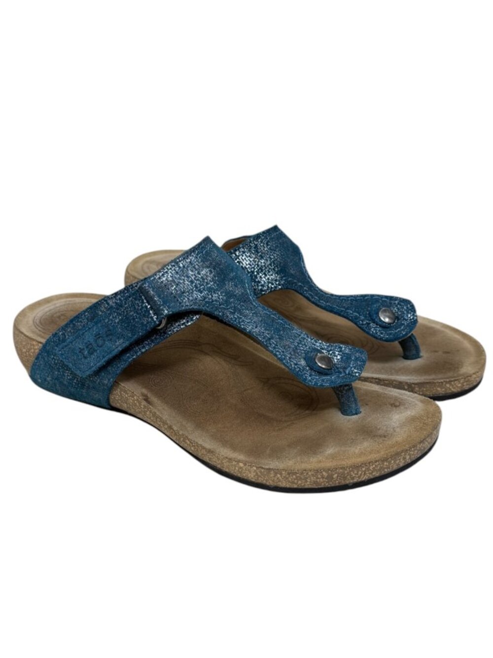 Taos Footwear Lucy Leather Thong Blue Metallic Women's Comfort Sandals Size 7